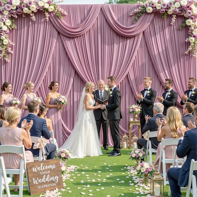 10 Panels Dusty Pink Backdrop Curtain for Wedding Parties Wrinkle Free Pink Photo Curtains Backdrop Drapes Fabric Decoration for Birthday Party Baby Shower 50ft(W) x 10ft(H) - Image 2