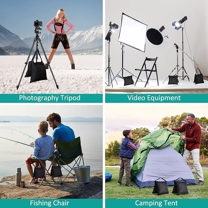12 Packs Sandbags Weight Bags for Light Stand Photography Video Support | Heavy Duty Saddlebags for Backdrop Stand, Photo Tripod, Canopy, Pop up Tent, Umbrella Base, Fishing Chair, Wedding Shed - Image 6