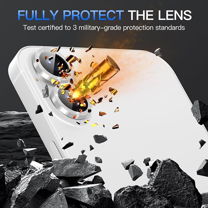 Suoman for iPhone 17 Camera Lens Protector, Silver | Bling Glitter, Independent Metal Crystal, Tempered Glass, Strong-Adhesion, Does not Affect Night Shots - Image 4