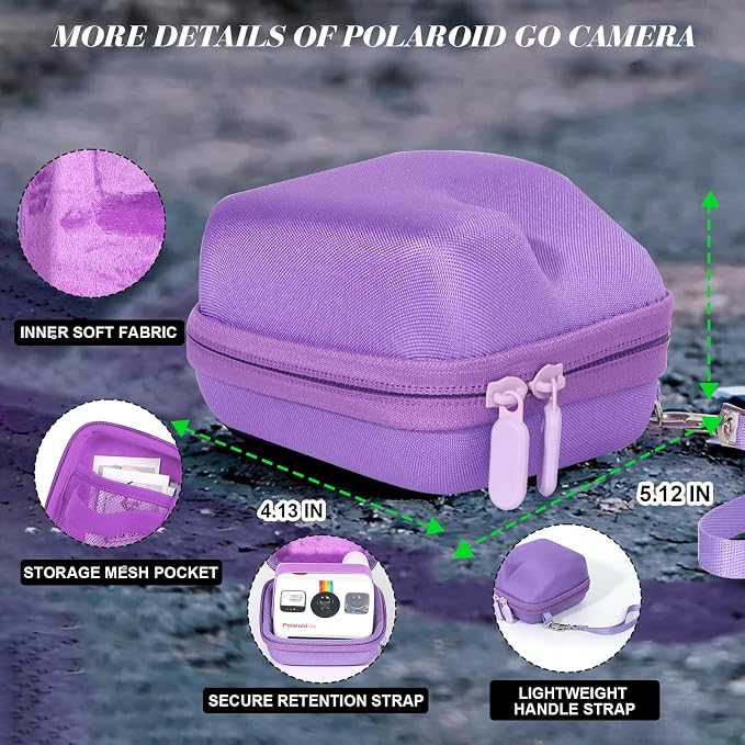 Camera Case for Polaroid Go/Go Gen2/3 Instant Print Camera, Purple | Hard Case for Polaroid Go, Travel Storage Bag, with 5 Go Magnetic Picture Frames, Handle Strap, Robust Protection, No Camera - Image 3