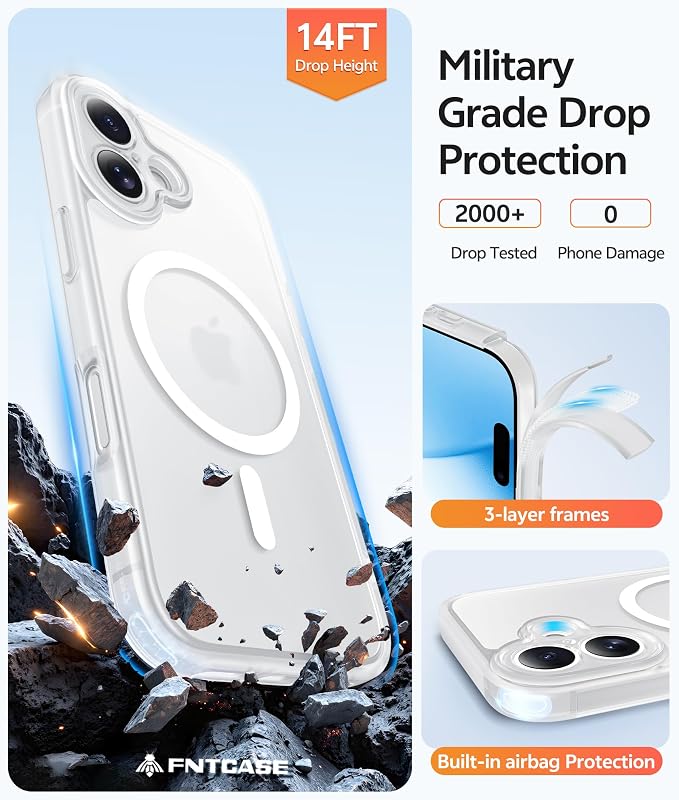 FNTCASE for iPhone 17 Case, Compatible with Magsafe, Glass Screen Protector | Full Camera Protection, Translucent Matte, 14FT Military Grade Drop Proof, Shockproof Protective Phone Cover, White - Image 5