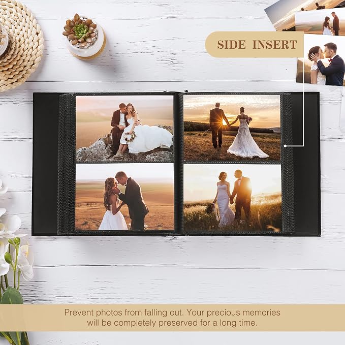potricher Small Photo Album 4x6 200 Photos, Leather Cover, White | Leather 4x6 Picture Album with 200 Horizontal Pockets, Photo Book for Family, Wedding, Anniversary, and Baby - Image 3