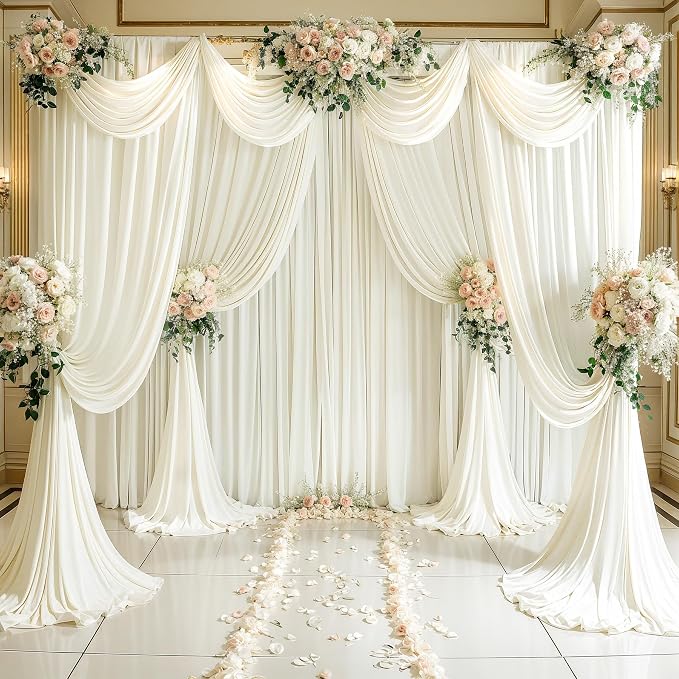 10 Panels Ivory Backdrop Curtains for Wedding Party Wrinkle Free Backdrops Curtain Drapes Fabric Decorations Photo Back Drop Cloth for Baby Shower Photography Stage Reception 50ft(W) x 12ft(H) - Image 2