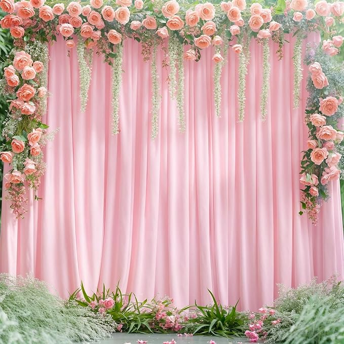 Pink Backdrop Curtains-Wrinkle-Free Polyester Photography Drapes Party Curtain Background for Baby Shower Wedding Decorations- 24 X10FT (Pink) - Image 3