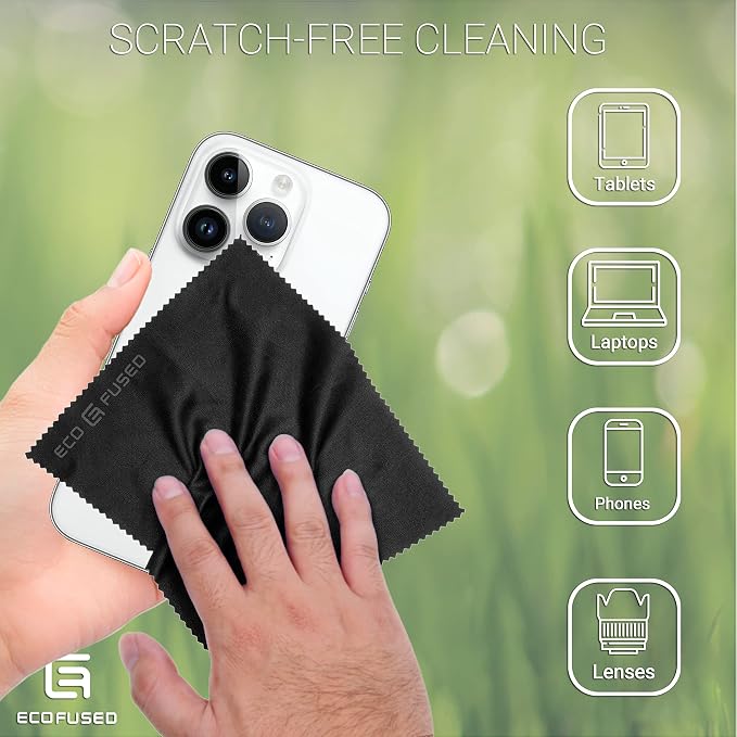 Eco-Fused Microfiber Cleaning Cloths - 12 Pack - for Cleaning Glasses, Spectacles, Camera Lenses, iPad, Tablets, Phones, iPhone, Android Phones, Laptops, LCD Screens and Other Delicate Surfaces - Image 3