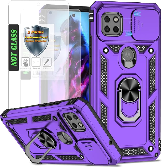 for Moto One 5G Ace Case Moto G 5G(2020) Case,with Nano Explosion-Proof Film[2 Pack], Military Grade Shockproof with Kickstand Protective Case for Motorola Moto One 5G Ace,Purple by AYMECL