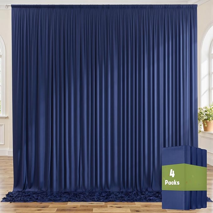20ftx10ft Wrinkle Free Navy Blue Backdrop Curtains for Parties, 4 Panels 5x10ft Silky Polyester Photo Backdrop Drapes for Wedding Birthday Graduation Photography Background Stand by ENJOYYOURPARTY