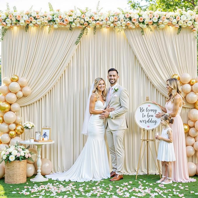 4 Panels Beige Backdrop Curtain for Wedding Parties Wrinkle Free Beige Photo Curtains Backdrop Drapes Fabric Decoration for Baby Shower Photoshoot 20ft(W) x 10ft(H) - Image 4