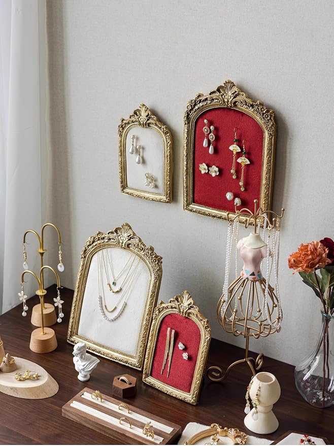 3 Pcs Jewelry Display Stand Organizer, Gold Vintage Ring Holder, Resin Necklace Holder Organizer, Photo Frame Earring Holder, Jewelry Holder for Wedding, Selling, Room Decor - Image 8