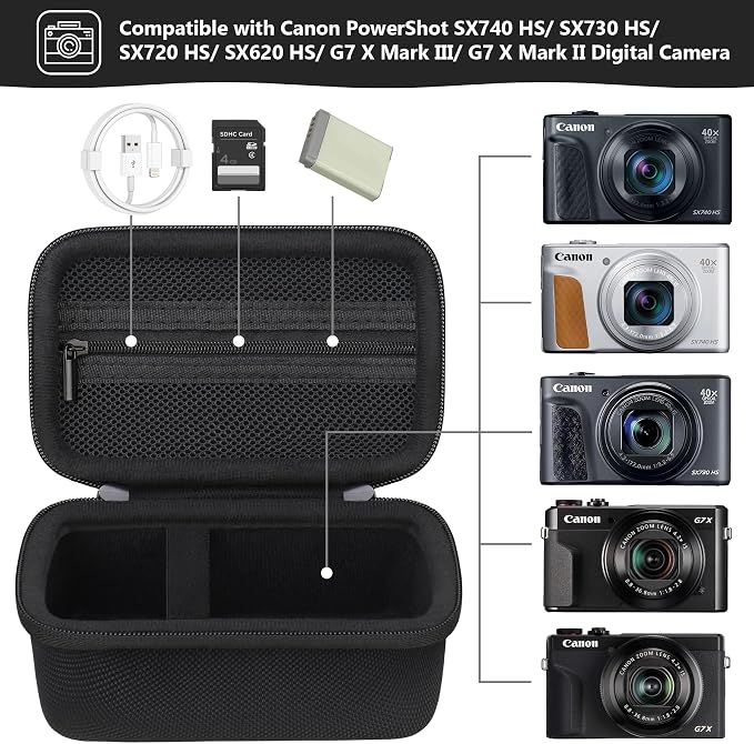Carrying Case for Canon PowerShot SX740 HS, SX730 HS Camera, Black | SX720 HS, SX620 HS, G7 X Mark III, G7 X Mark II Digital Camera, Storage Holder Travel Bag with Mesh Pocket for Battery Pack - Image 2