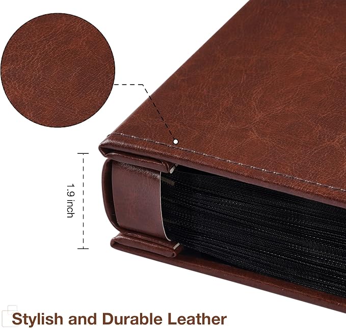 potricher Small Photo Album 4x6 200 Photos, Leather Cover, Brown | Leather 4x6 Picture Album with 200 Horizontal Pockets, Photo Book for Family, Wedding, Anniversary, and Baby - Image 6