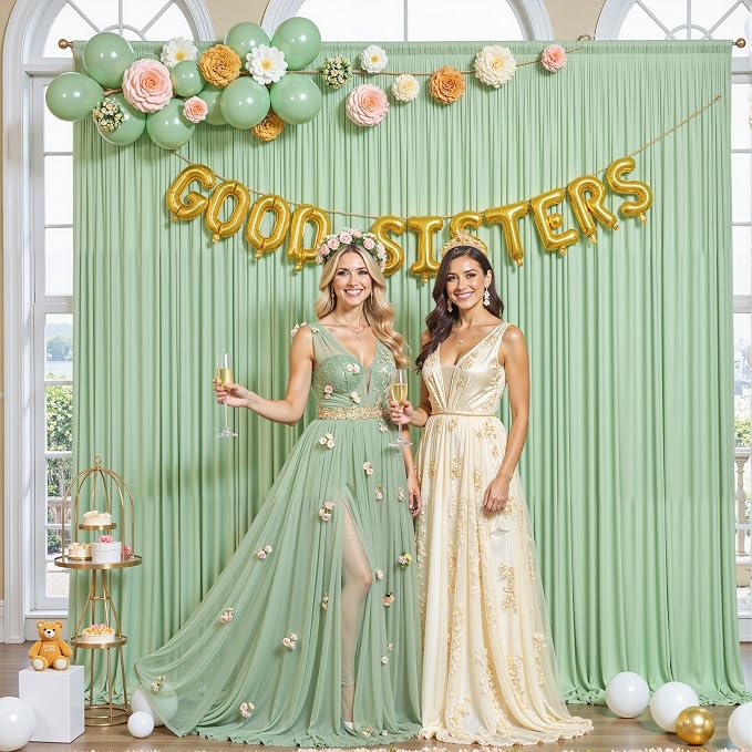 10x10 Sage Green Backdrop Curtain for Parties Wrinkle Free Dark Green Photo Curtains Backdrop Drapes Fabric Decoration for Baby Shower Birthday Party Photography 5ft x 10ft,2 Panels - Image 2