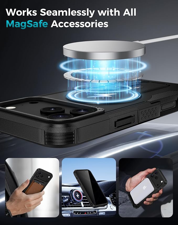 Goton 3 in 1 for iPhone 17 Pro Case with Privacy Screen Protector Black | Glass Camera Lens Protector,Compatible for MagSafe,Invisible Kickstand, Shockproof Phone Cover for iPhone 17Pro - Image 6