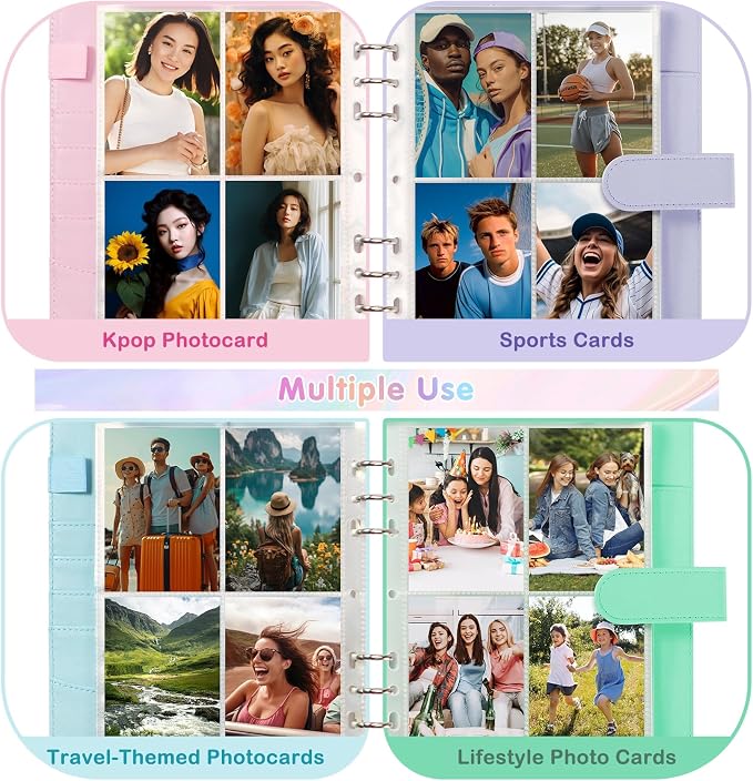 A5 Kpop Photocard Binder with 30 Pack 4-Pocket Card Pages, 6 Ring A5 Binder Card Collector Album with 240 Card Slots,PU Leather Binder Cover with Magnetic Buckle Closure for Organizing Trading Card - Image 3
