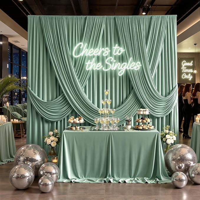 20ftx10ft Wrinkle Free Sage Green Backdrop Curtains for Parties, 4 Panels 5x10ft Silky Polyester Photo Backdrop Drapes Back Drop Cloth Drapery for Wedding Birthday Photography Background - Image 5