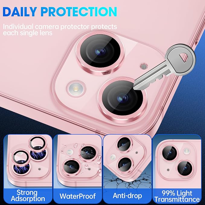 for iPhone 15/iPhone 15 Plus Camera Lens Protector Cover, Pink | Individual Metal, 9H Hardness, Scratch Resistant, Shockproof, Drop Protection, Case Friendly, Stylish Accessories - Image 3