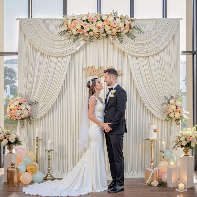 40ftx10ft Wrinkle Free Beige Backdrop Curtains for Parties, Silky Polyester Photo Backdrop Drapes 8 Panels 5x10ft Back Drop Cloth for Wedding Birthday Baby Shower Photography Background - Image 7