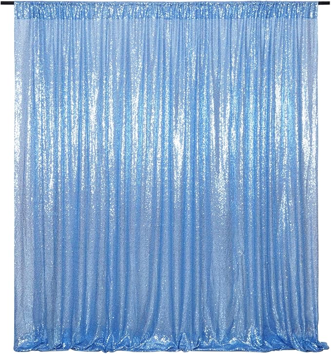 Poise3EHome Baby Blue Sequin Backdrop Curtain,8FT x 10FT Sequin Photography Backdrop Curtain for Party Decoration by Poise3EHome