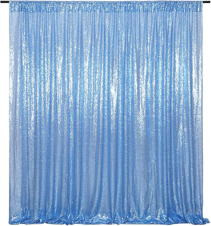 Poise3EHome Blue Sequin Backdrop,10FT x 10FT Sequin Photography Backdrop Curtain for Party Decoration, Baby Blue by Poise3EHome