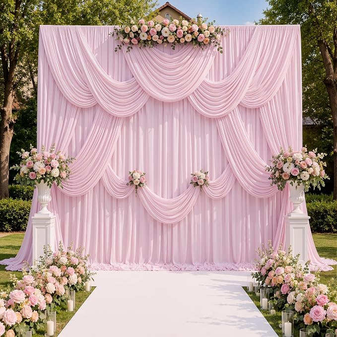 40ftx10ft Wrinkle Free Light Pink Backdrop Curtains for Parties, Silky Polyester Photo Backdrop Drapes 8 Panels 5x10ft Back Drop Cloth for Wedding Birthday Baby Shower Photography Background - Image 7