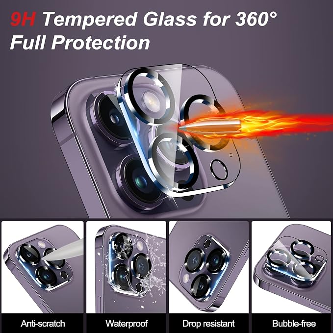 WHPXJY 3-Pack Camera Lens Protector Compatible for iPhone 14 Pro/14 Pro Max Tempered Glass, Ultra HD, Anti Scratch, Easy to Install, Case Friendly, with Night Circle - Image 2