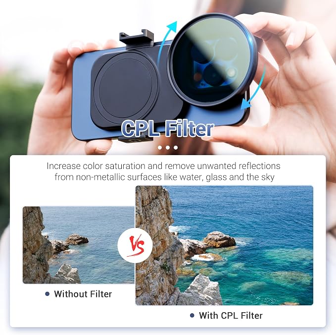 JJC CPL Filter for iPhone, Lens Mount Adapter with 67mm Polarizing Filter | Magnetic Lens Attachment for iPhone 16 15 14 Pro Max Plus, with 1/4" Screw & Cold Shoe, Ideal for Vlog/Video/Photography - Image 4