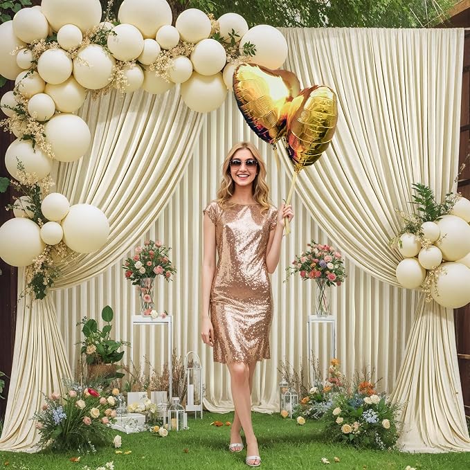 10 Panels Backdrop Curtains for Wedding Party Wrinkle Free Beige Backdrops Curtain Drapes Fabric Decorations Photo Back Drop Cloth for Baby Shower Photography Stage Reception 50ft(W) x 12ft(H) - Image 4