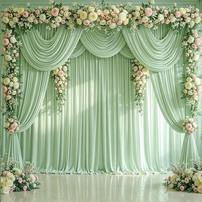 8 Panels Sage Green Backdrop Curtains for Wedding Party Wrinkle Free Backdrops Curtain Drapes Fabric Decorations Photo Back Drop Cloth for Baby Shower Photography Stage Reception 40ft(W) x 12ft(H) - Image 9