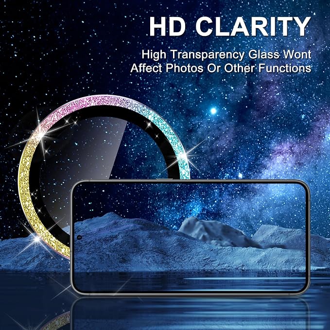 for Samsung Galaxy S24 FE Camera Lens Protector, Individual Metal Ring Tempered Glass Lens Cover, [Strong Adsorption] Scratch Resistant Ultra-Thin HD Clear Lens Cover, 1 Set-Colorful Sparkly - Image 4