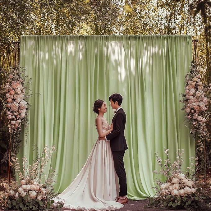 ESGOTBME 10x10ft Wrinkle Free Sage Green Backdrop Curtain for Parties Soft Fabric Drapes Wedding Curtain Backdrop for Birthday Party Decorations Background for Photography 5x10ft, 2 Panels - Image 6