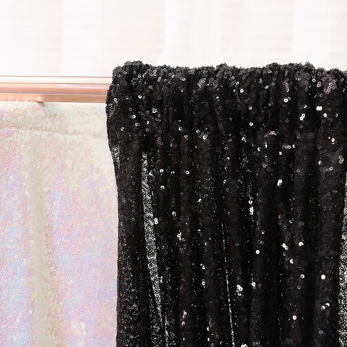 Poise3EHome 6FT x 8FT Black Sequin Photography Backdrop Curtain for Party Decoration - Image 4