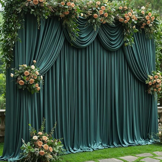 4 Panels Hunter Green Backdrop Curtain for Parties Wrinkle Free Dark Green Photo Curtains Backdrop Drapes Fabric Decoration for Baby Shower Birthday Party Photography 20ft(W) x 10ft(H) - Image 4