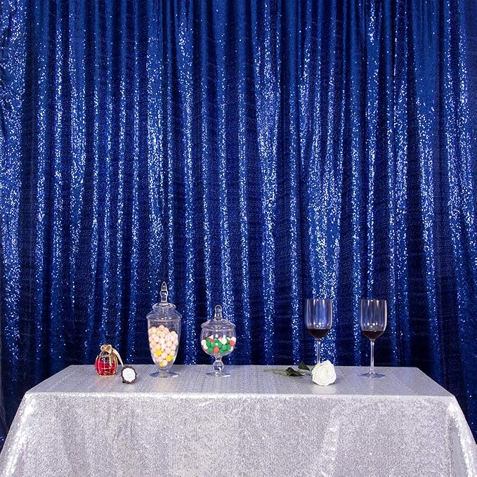 SquarePie 7x7ft Navy Blue Sequin Backdrop, High Density Non-Transparent Glitter Curtain for Photography, Birthday, Wedding Party Decorations, Thick Solid Background with 4" Rod Pocket, 1 Panel - Image 6