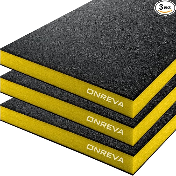 ONREVA Tool Box Foam Organizer 16x12x2 inch 3Pack, Kaizen Sheets for Pro Tool Control, Custom Tool Shadow Inserts for Cases & Drawers, High Density Polyethylene Foam, Black with Yellow by ONREVA