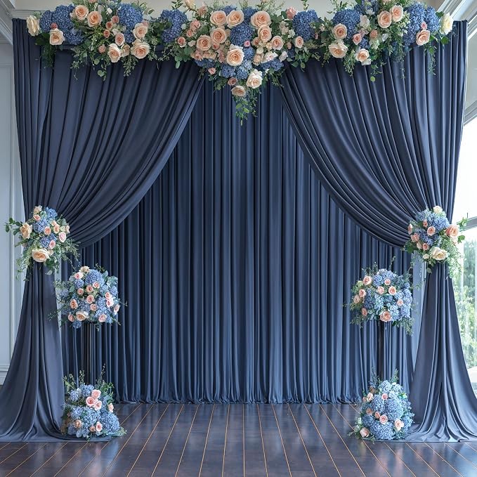6 Panels Navy Blue Backdrop Curtains for Wedding Party Wrinkle Free Backdrops Curtain Drapes Fabric Decorations Photo Back Drop Cloth for Baby Shower Photography Stage Reception 30ft(W) x 12ft(H) - Image 3