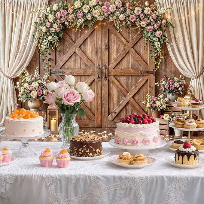 12x10ft Wedding Backdrop Rustic Floral Flower Wooden Wall Backdrop Bridal Baby Shower Ceremony Photography Background Shabby Chic Countryside Western Anniversary Wedding Party Birthday Photo Prop - Image 5