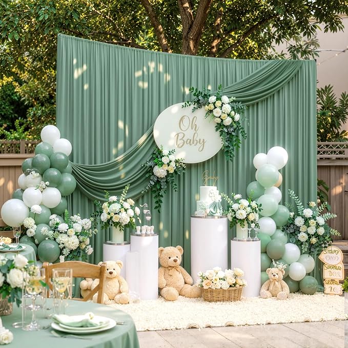 40ft x 10ft Wrinkle Free Sage Green Backdrop Curtains for Parties, 8 Panels 5x10ft Thick Fabric Photo Backdrop Drapes for Wedding Party Background Birthday Decoration - Image 3
