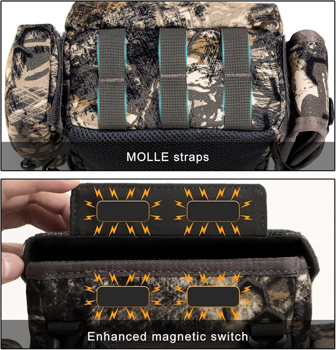 MOXULE Binocular Harness Chest Pack: Bino Case with Rangefinder Pouch XL | Silent magnetic lid, one-handed access, removable pouches, rain cover, MOLLE webbing for hunting hiking bird watching - Image 3