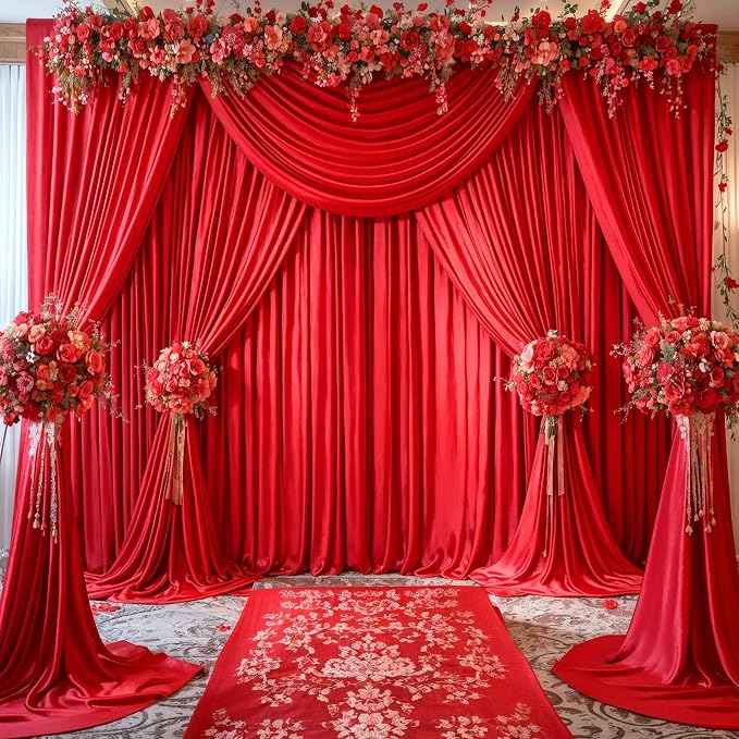 8 Panels Red Backdrop Curtains for Wedding Party Wrinkle Free Backdrops Curtain Drapes Fabric Decorations Photo Back Drop Cloth for Baby Shower Photography Stage Reception 40ft(W) x 12ft(H) - Image 3