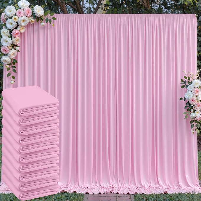 50 ft x 10 ft Wrinkle Free Pink Backdrop Curtain Panels, Polyester Photography Backdrop Drapes, Wedding Party Home Decoration Supplies by Outpain