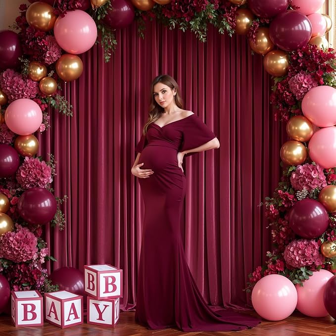 Burgundy Backdrop Curtain 2 Panels-Wrinkle-Free Champagne Curtains Polyester Photography Drapes for Baby Shower Birthday Party Photo Background Backdrop Stand- 8 X10FT (Burgundy) - Image 7