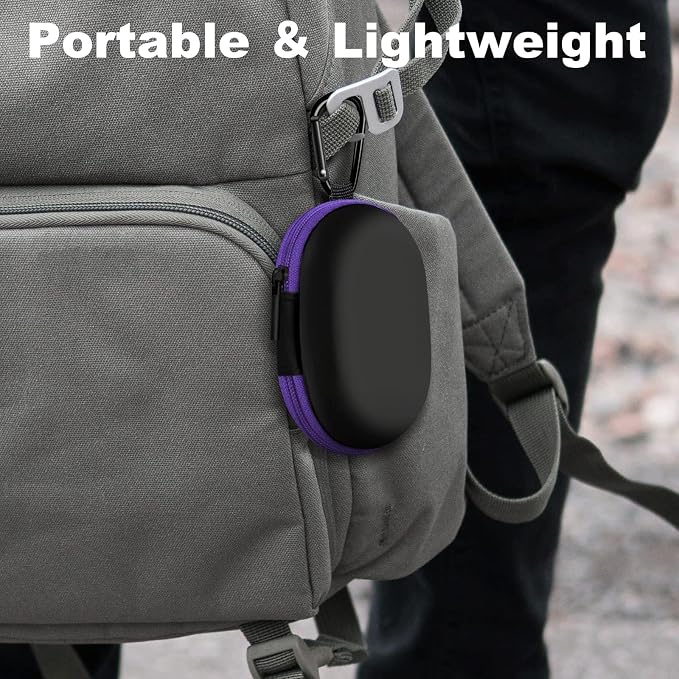 2Pack Oval Earbud Case Portable EVA Carrying Case Storage Bag Cell Phone Accessories Organizer with Carabiner for Earphone, Earbud, Earpieces, SD Memory Card, Camera Chips, Black/Purple - Image 8
