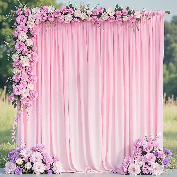 Pink Backdrop Curtain for Wedding Parties Backdrop Drapes 10x10FT | Wrinkle Free Polyester Curtain Backdrop Draping Fabric for Backdrop Photoshoot Birthday Party Background,2 Panel 5x10FT by Wokceer