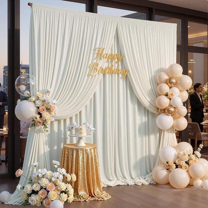 50ftx10ft Wrinkle Free Ivory Backdrop Curtains for Parties, 10 Panels 5x10ft Silky Polyester Photo Backdrop Drapes Back Drop Cloth Drapery for Wedding Birthday Photography Background - Image 3