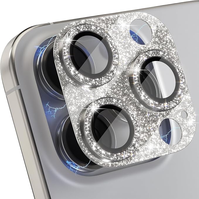 Choiche for iPhone 16 Pro/iPhone 16 Pro Max Camera Lens Protector | Bling Camera Cover with 9H Tempered Glass Lens Screen Protector Metal Ring Decoration Accessories (Glitter-Titanium Natural) by Choiche