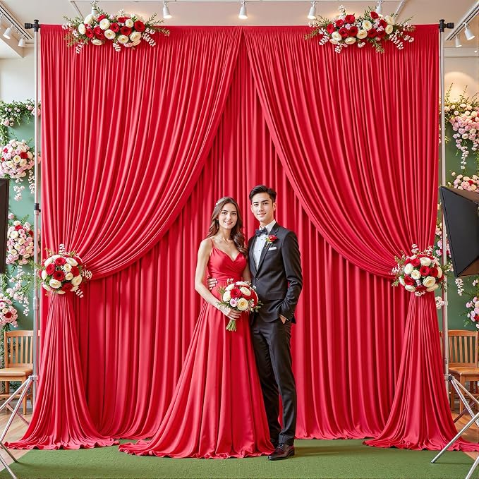 24ftx10ft Wrinkle Free Red Backdrop Curtain - 10 Feet Photography Backdrop Drapes, Silky Polyester Back Drop Cloth for Wedding Baby Shower Balloon Arch Background - Image 2