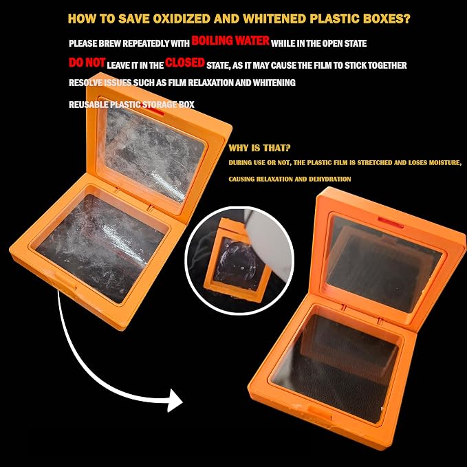 12 PCS Dual-Color Packaging Box 3D Floating Frame Display Stand, Color-Matching Packaging Display Box, Transparent Window Jewelry Case, PE Film Anti-Oxidation Storage Case. (Orange+Black) - Image 7