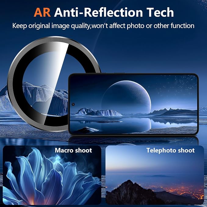 for Samsung Galaxy S26 Camera Lens Protector, Individual Metal Ring Tempered Glass Lens Cover, [Strong Adsorption] Scratch Resistant Ultra-Thin HD Clear Lens Cover, 1 Set-Black Ring - Image 3