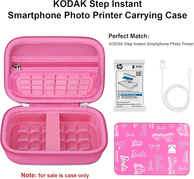 Elonbo Case for Kodak x Barbie Instant Smartphone Portable Photo Printer | Kodak x Barbie Portable Mini Color Wireless Mobile Printer Hard Travel Bag, Instant Picture Printer Storage Holder, Pink - Image 2