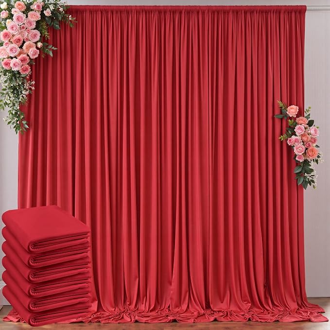 30ft x 10ft Wrinkle Free Red Backdrop Curtains for Parties, Polyester Photo Backdrop Drapes 6 Panels 5x10ft for Weddings Birthday Party Christmas Photography Background by Outpain